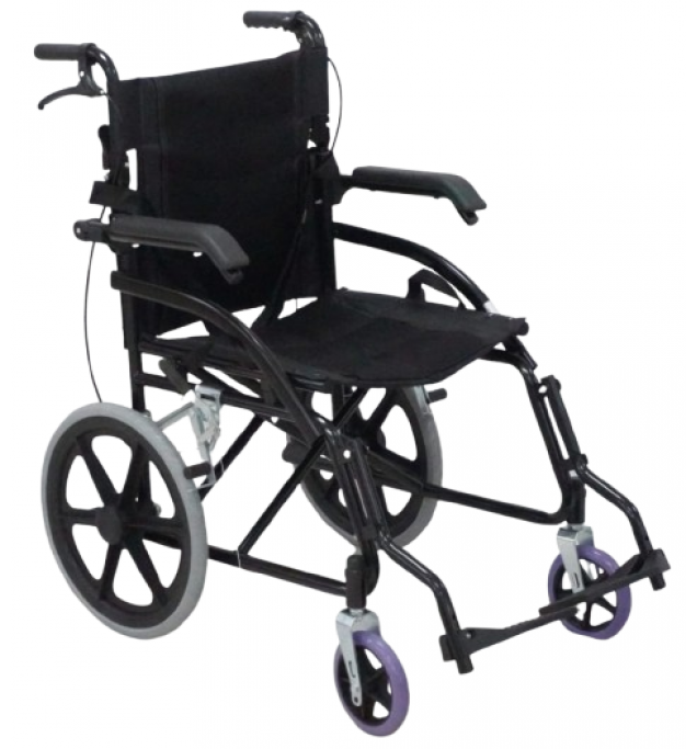KW 371 - WHEELCHAIR PREMIUM BLACK WITH BRAKE ASSIST & 12" REAR WHEELS