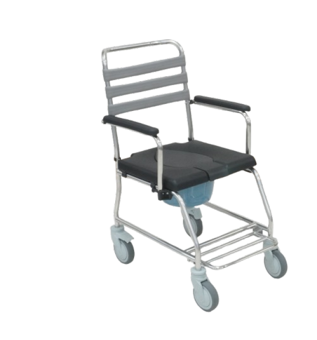 KW 695 S - WHEELCHAIR COMMODE STAINLESS STEEL - 5" WHEELS